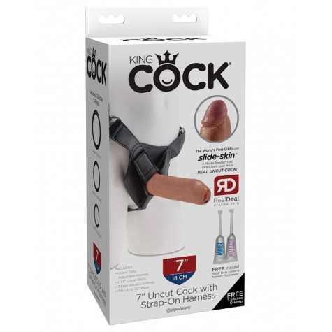 Страпон со съемной кофейной насадкой Strap-On Harness with 7" Uncut Cock - 19,1 см.